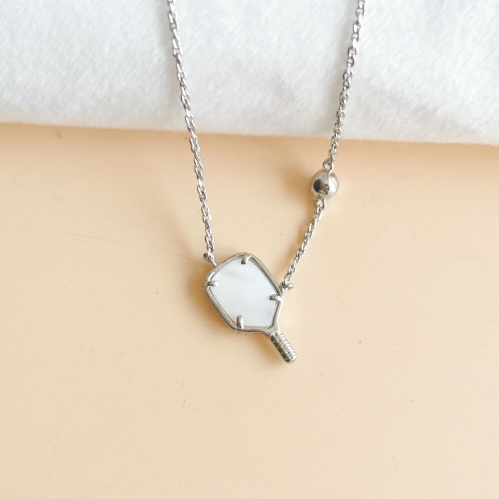 NEW Kendra Scott Pickleball Silver Ivory Mother-of-Pearl Necklace - Picture 2 of 4
